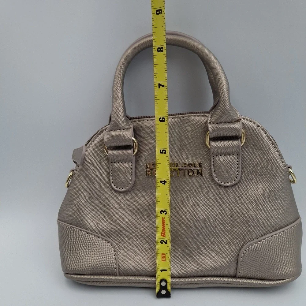 Kenneth Cole Reaction Mini Dome Satchel Metallic Champagne Gold Saffiano Handbag
